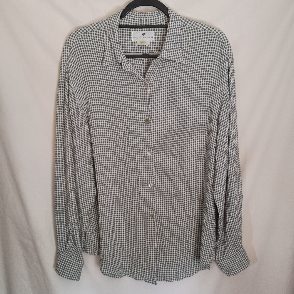Mens Saks Fifth Avenue Plaid Button Front Shirt Size Large Made in USA